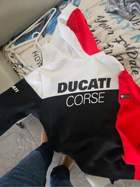 Ducati Corse Men's Colorblock Zip-Up Hoodie - Black White Red